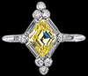 Rare Ring Natural Fancy  Yellow Parallelogram Diamond  Art Deco