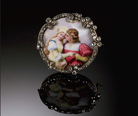 “The Lovers” Enameled Brooch, circa 1850
