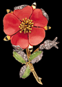 Flower Brooch of Coral, Jade, and Diamond