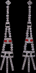 Platinum Earrings with Diamonds Onyx and Coral&nbsp;
